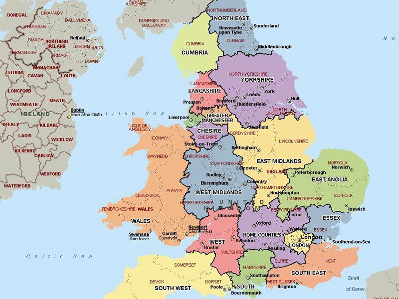 Anglia Régiói Térkép