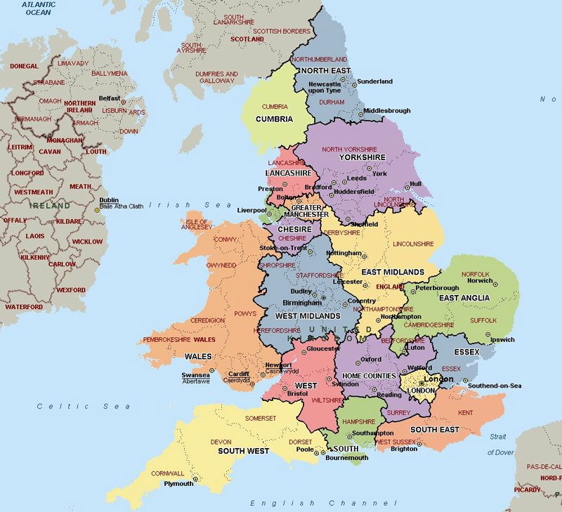 anglia régiói térkép