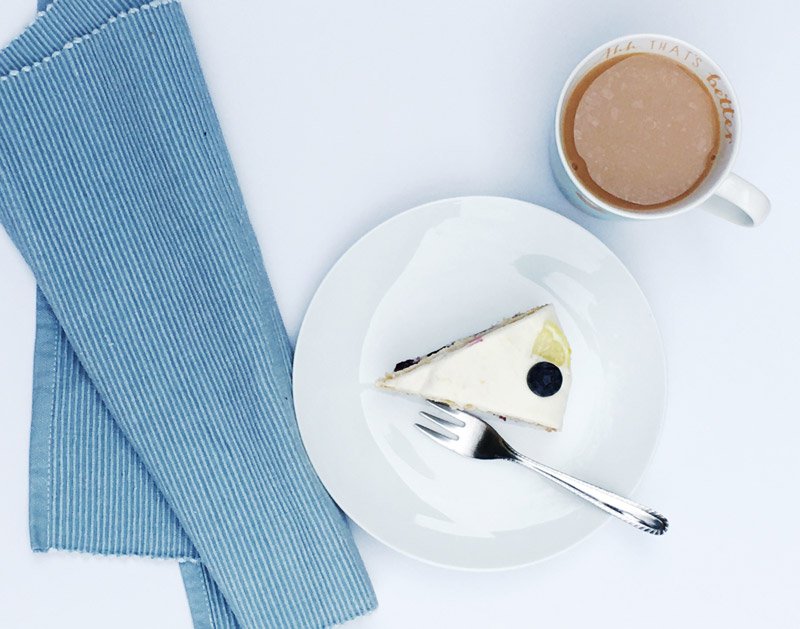 lemon blueberry cake flatlay