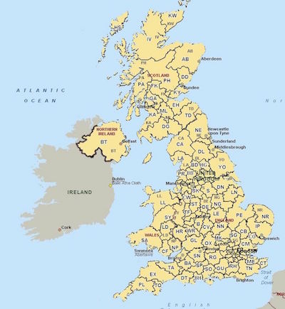 UK postcodes map